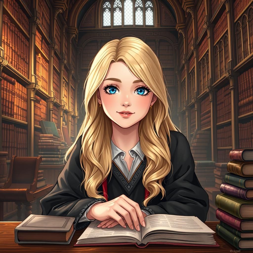 Anime Girl in Hogwarts Library Key Visual