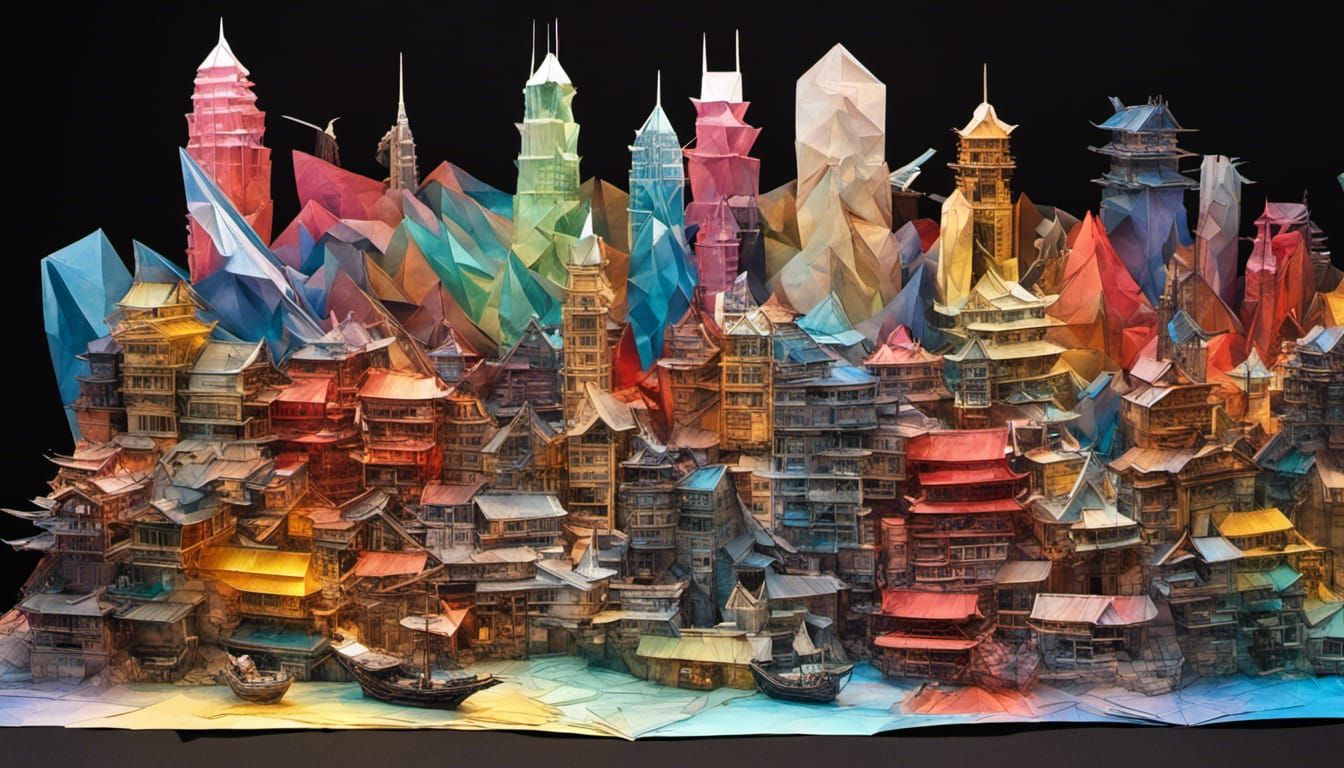 Hong Kong Origami. AI Generated Artwork NightCafe Creator