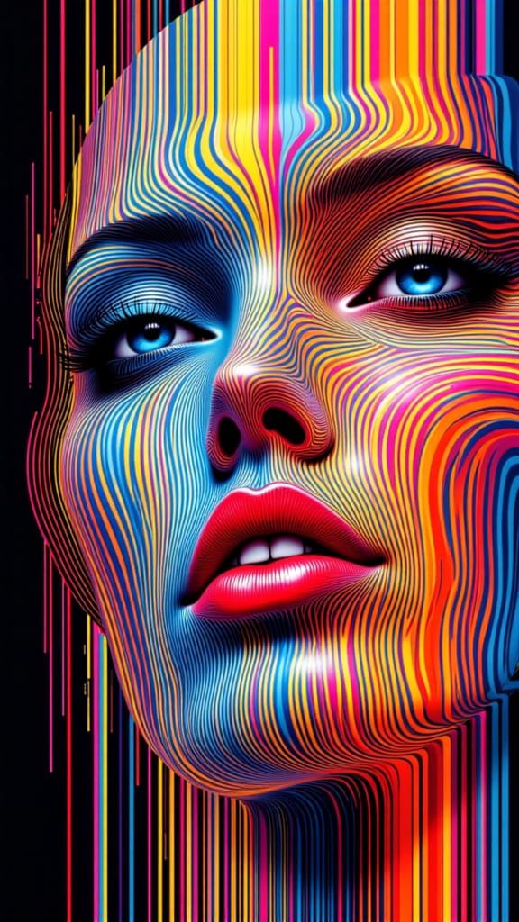 Surreal Abstract Smiling Face in Op Art Style