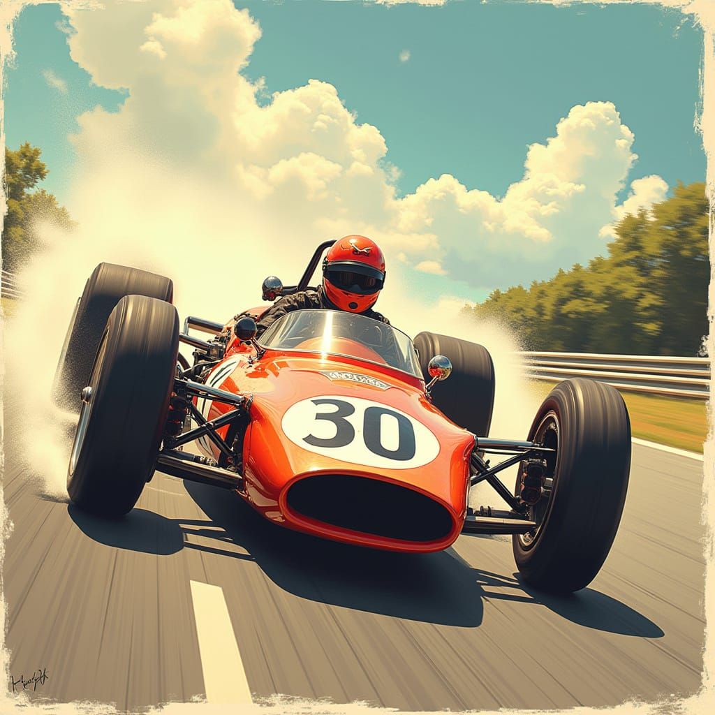 1969 Tecno Formula 2/Formula B Race Car,  Harold Krech driving to finish line