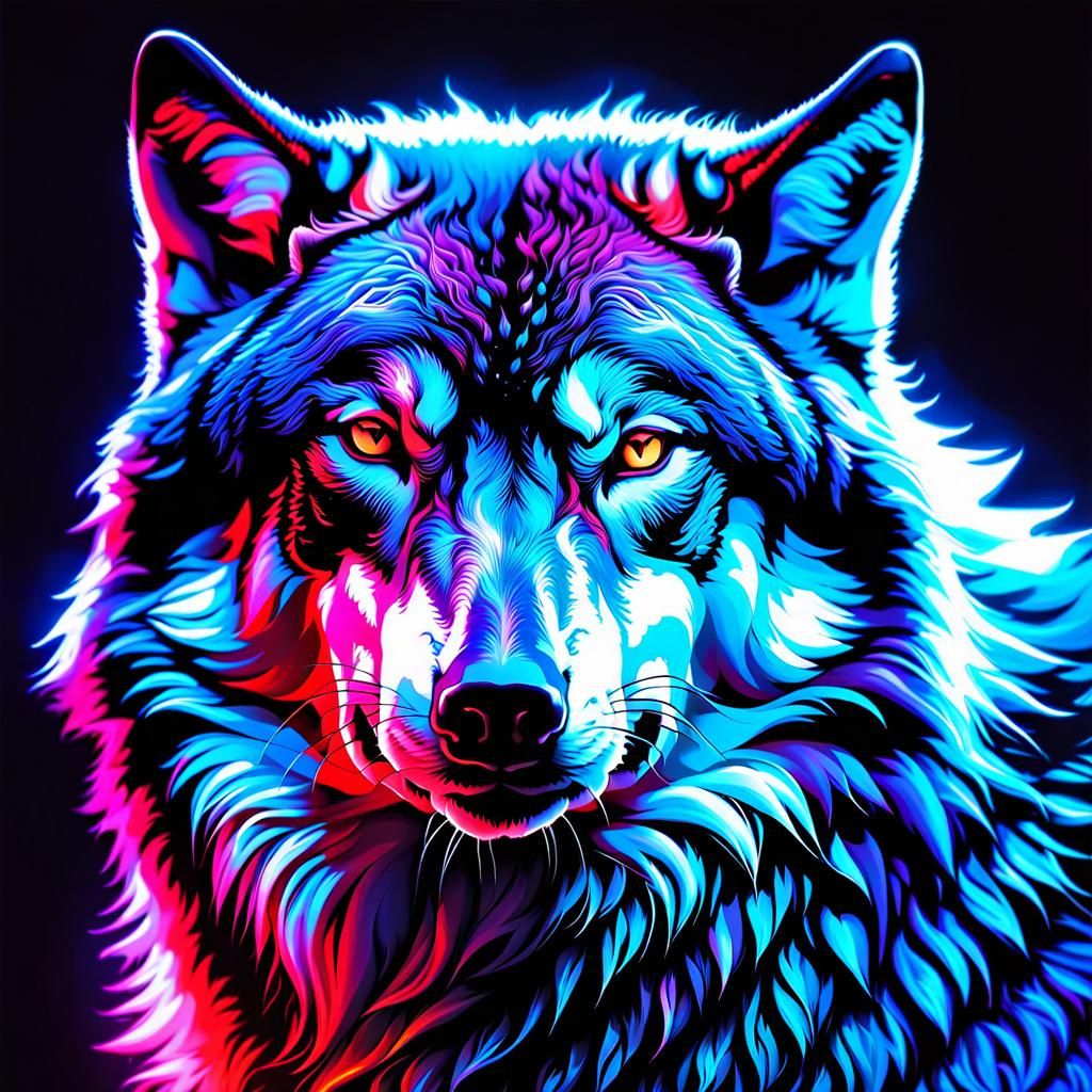 Fluorescence UV Photograph Obese Wolf Portrait sign the word “ARRIOCH ...