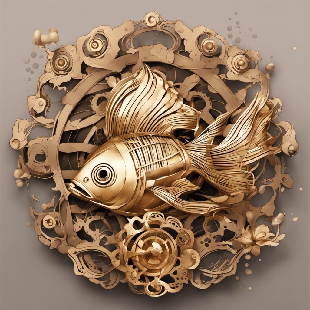 Fan, lotus, golden fish, water splashes, wooden, oriental