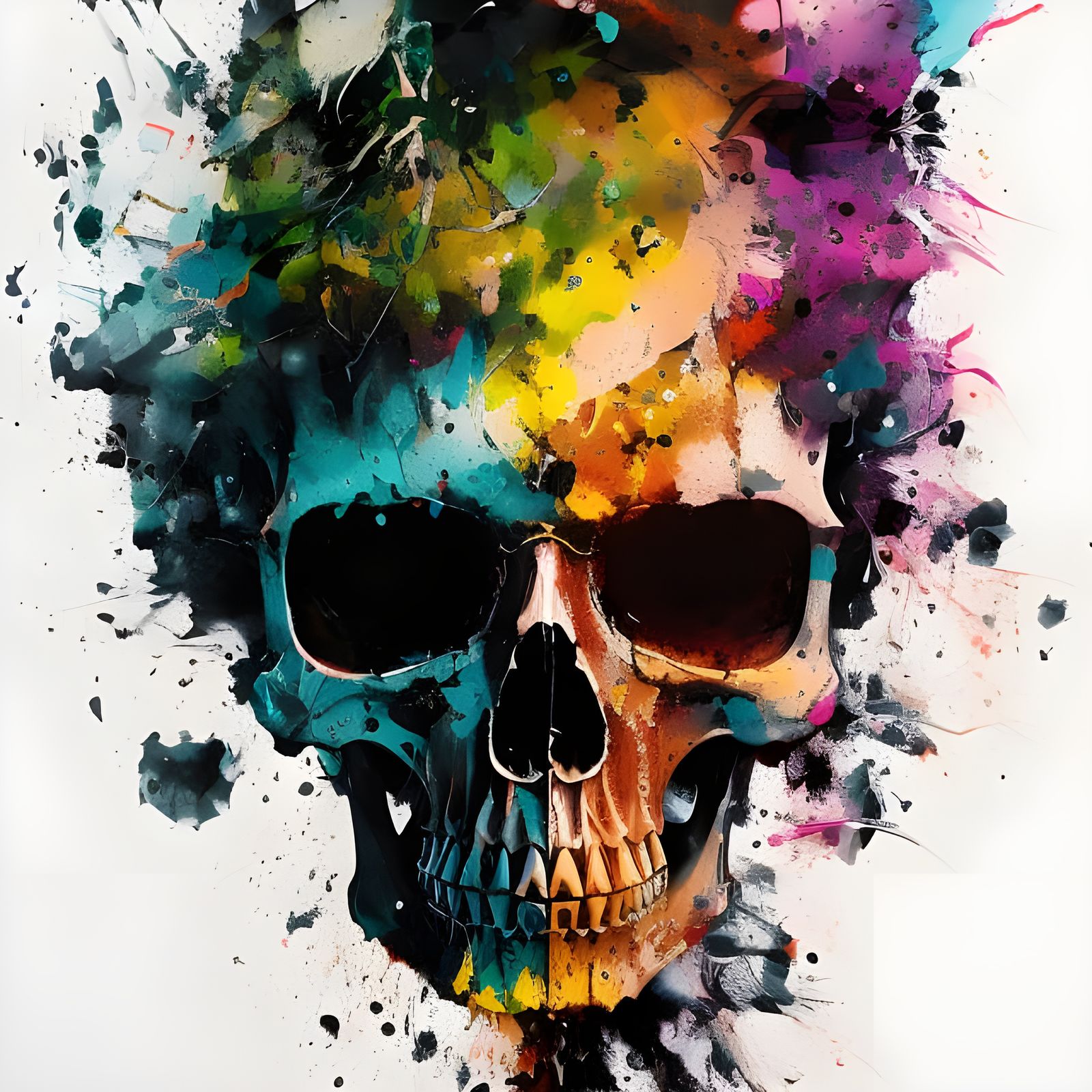 Colorful Skull Portrait in Splash Art Style