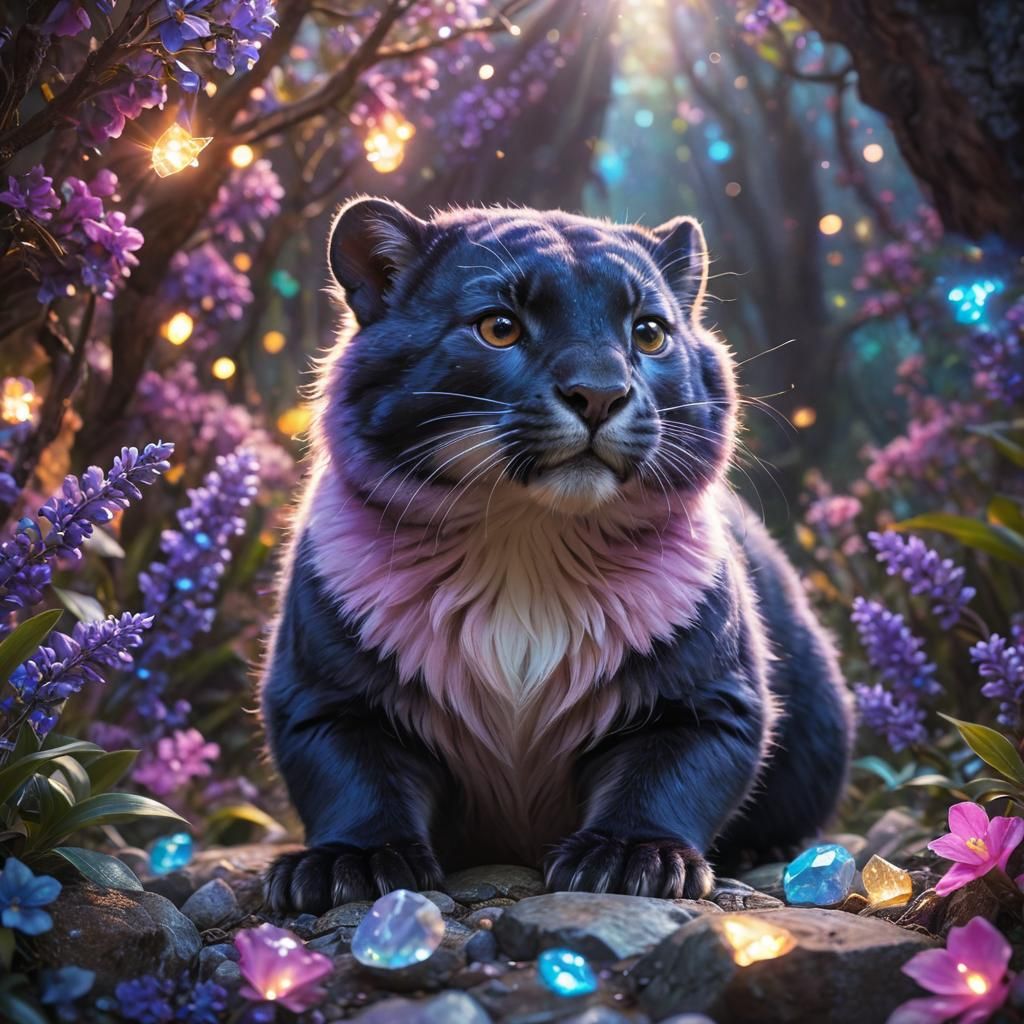 panther pika hybrid, opal, pink, blue, silver, lavender, pale gold  by @secretwitch