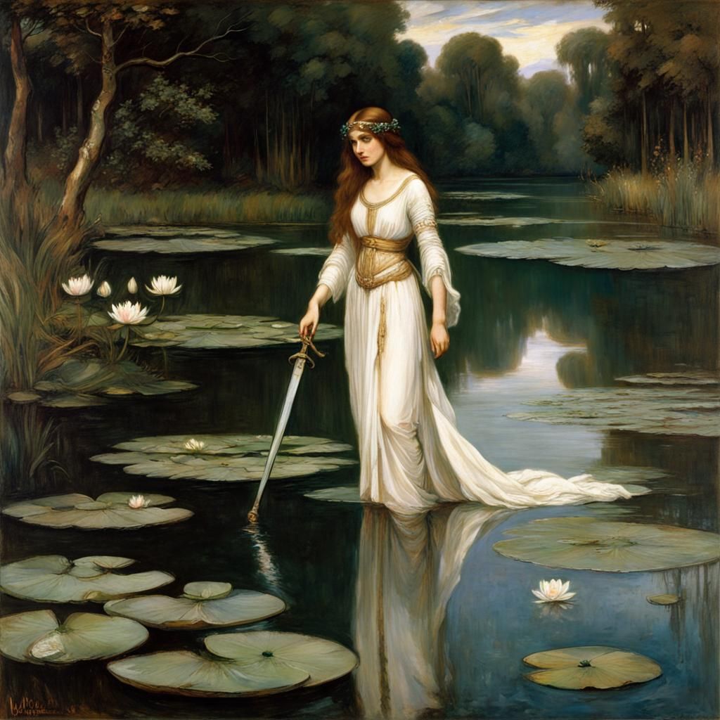 John William Waterhouse painting Lady of the lake AI Generated