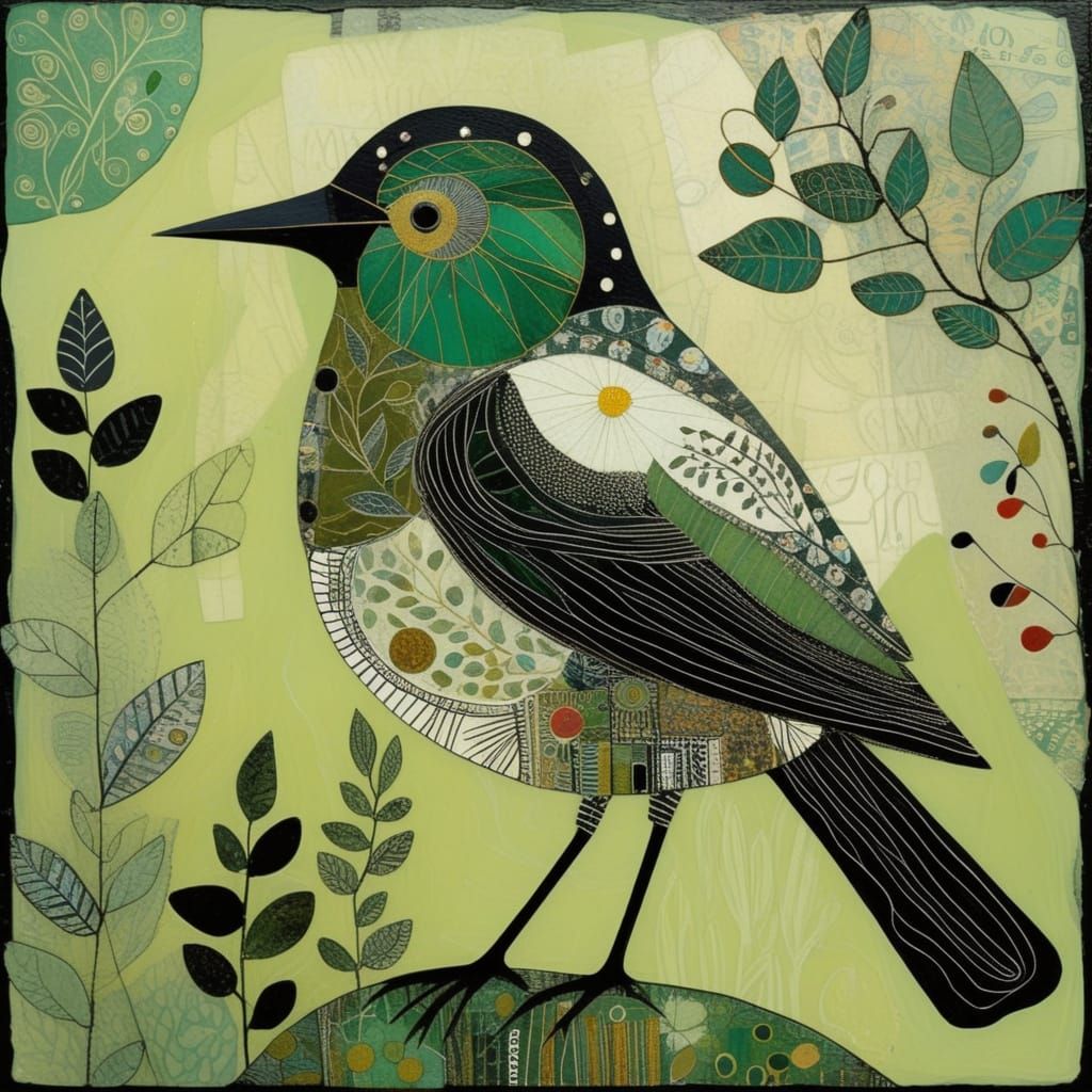 A bird collage in shades of green.  by @Twinwaffle