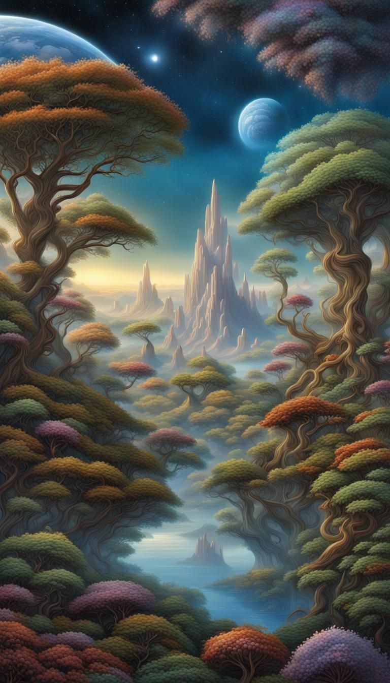 Beautiful fantasy landscape, realistic and natural, cosmic sky ...