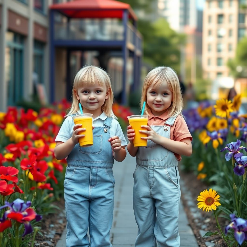 Whimsical Twins in Urban Playground