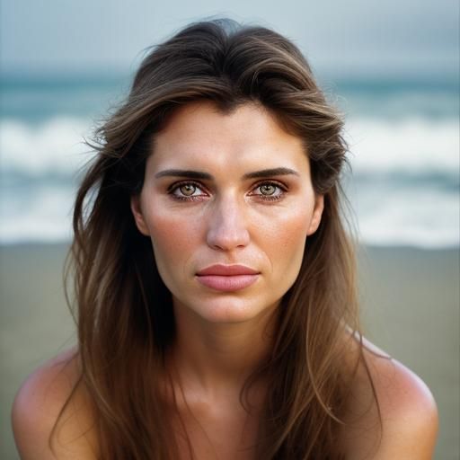 a european pretty girl crying on the side of the beach at ev...