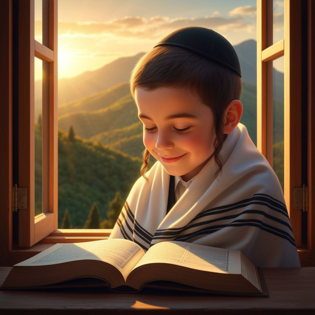 Hasidic Boy Studies by Sunrise Window