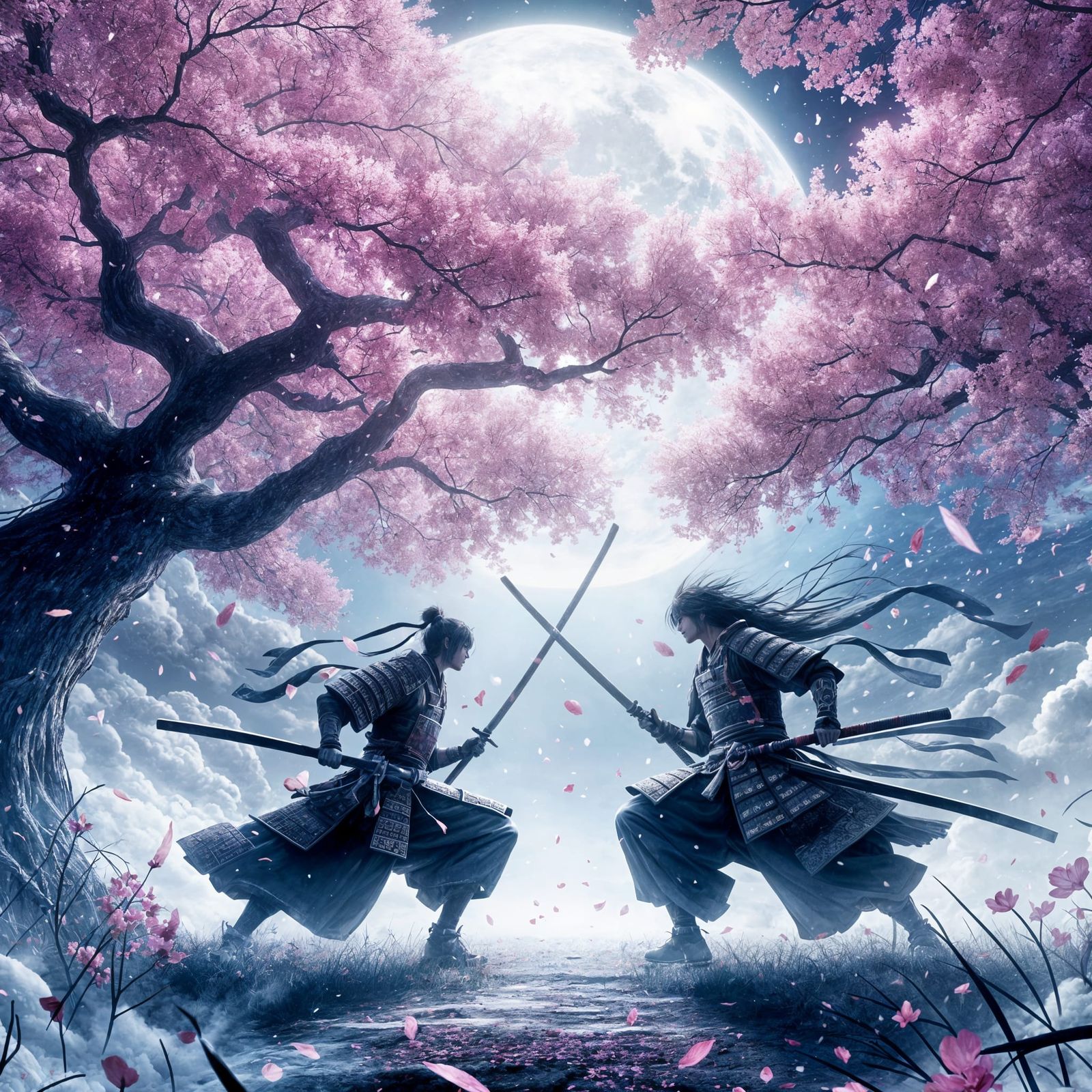 Samurai duel under the full moon
