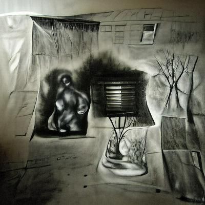 Living in the darkness volumetric lighting charcoal drawing