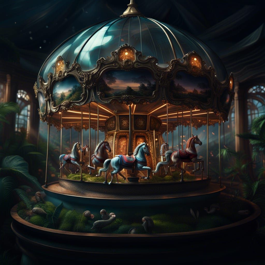 Carousel in a terrarium Epic cinematic brilliant stunning intricate ...