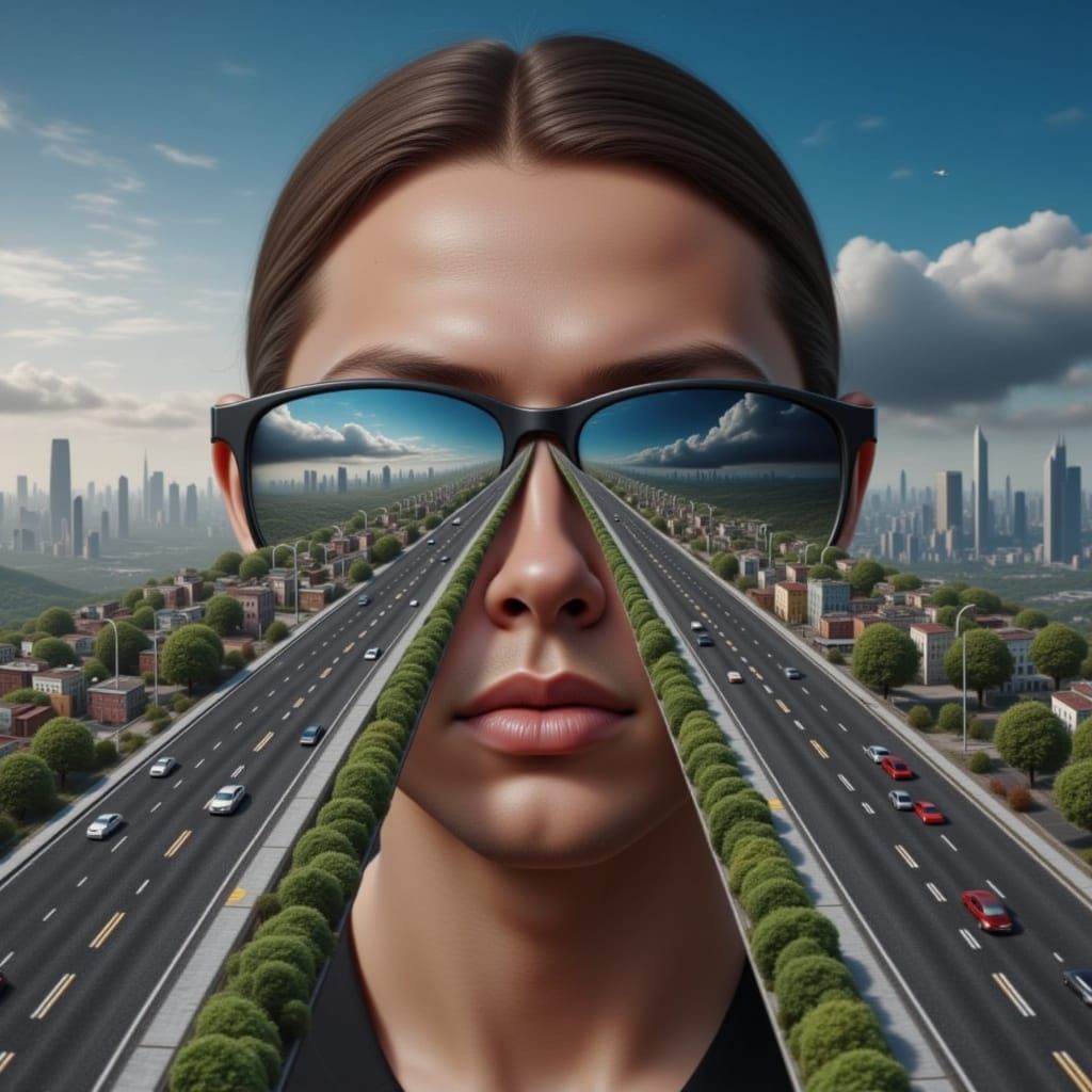 Surreal Optical Illusion Sunglasses with Road Tunnel Effect
