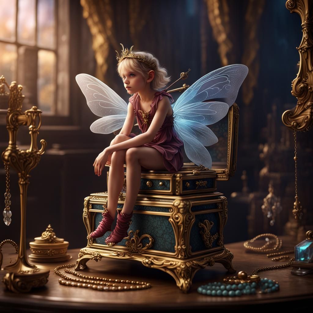 Little fairy sitting on top of a jewelry box  by @Mermaid 