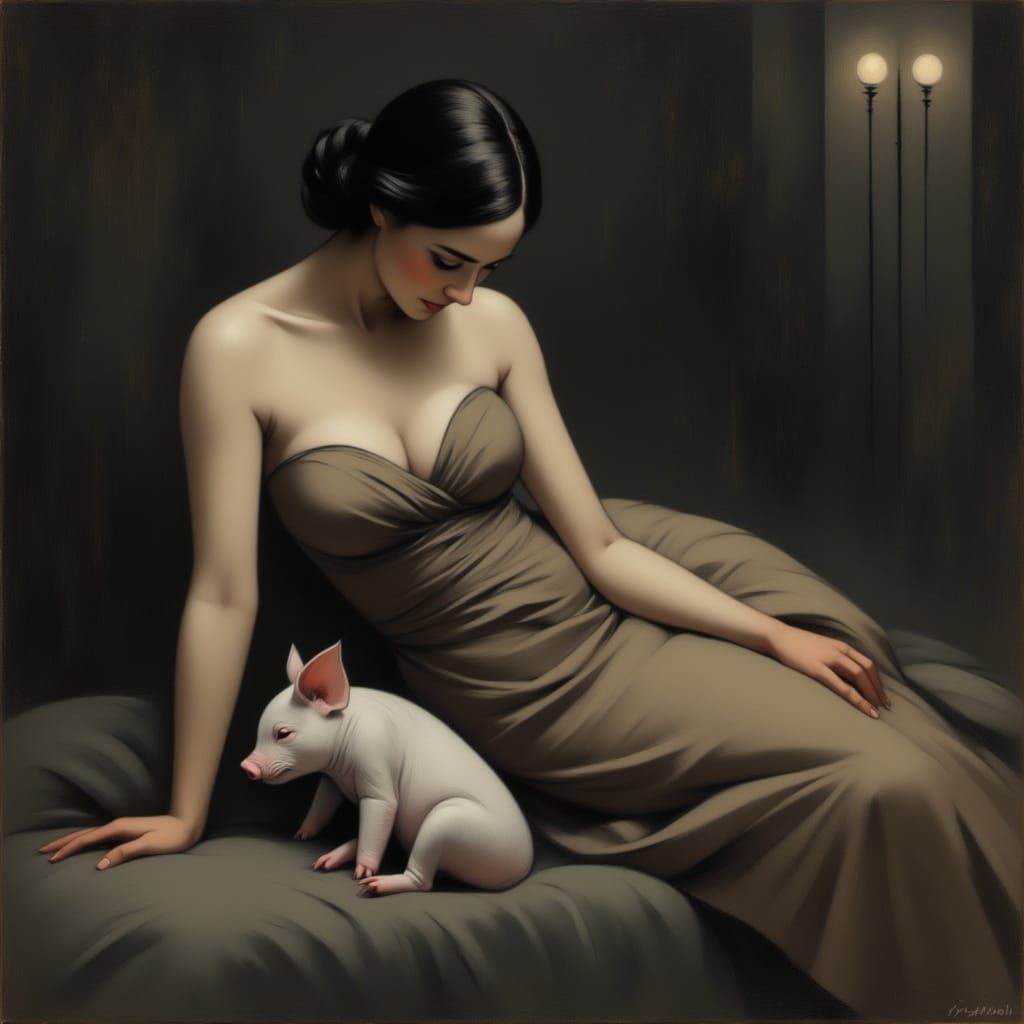 Lady and piglet