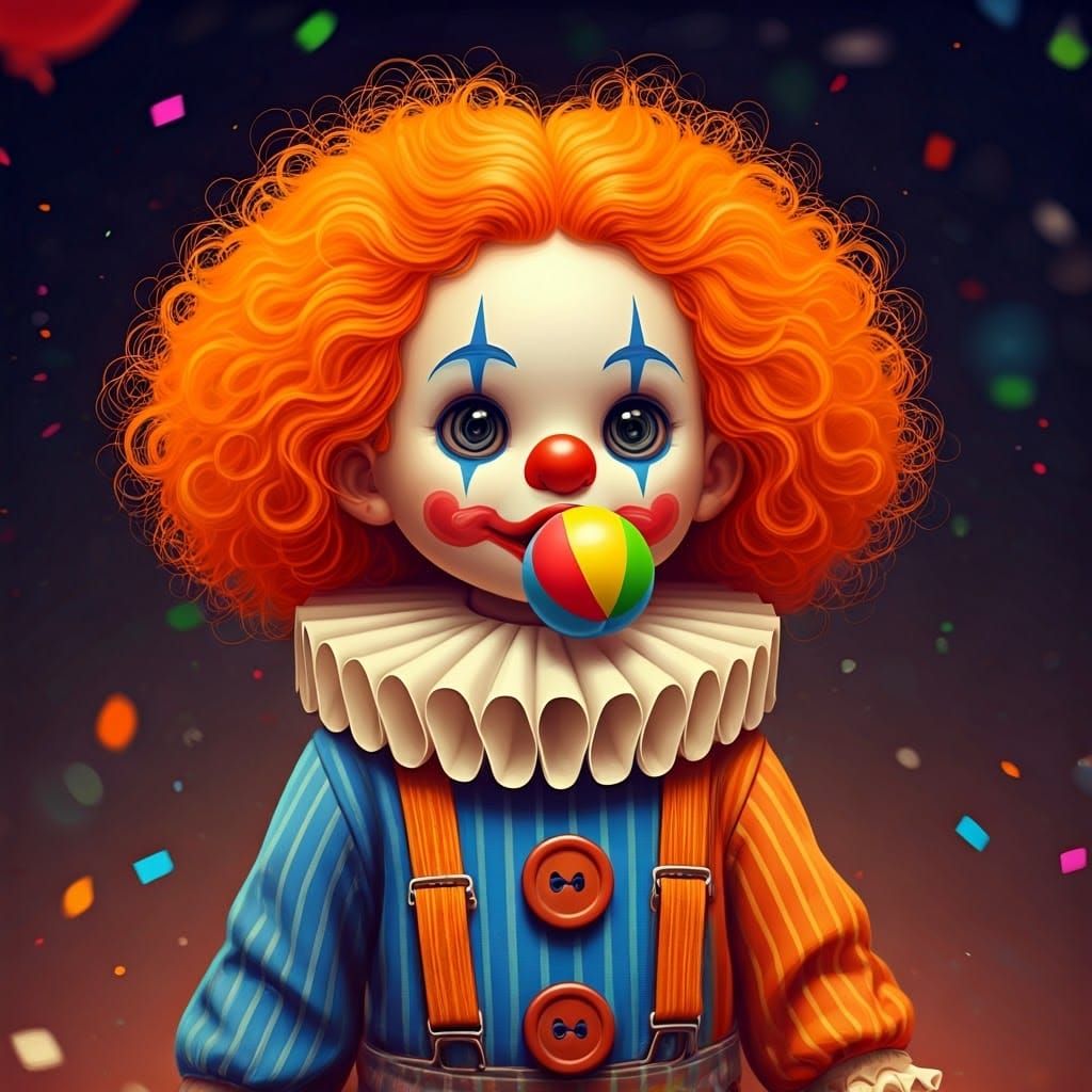 Joyful Clown Doll in Whimsical Party Scene