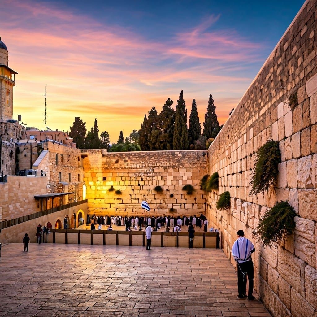 Jerusalem Western Wall Sunset Panoramic in Anime Style