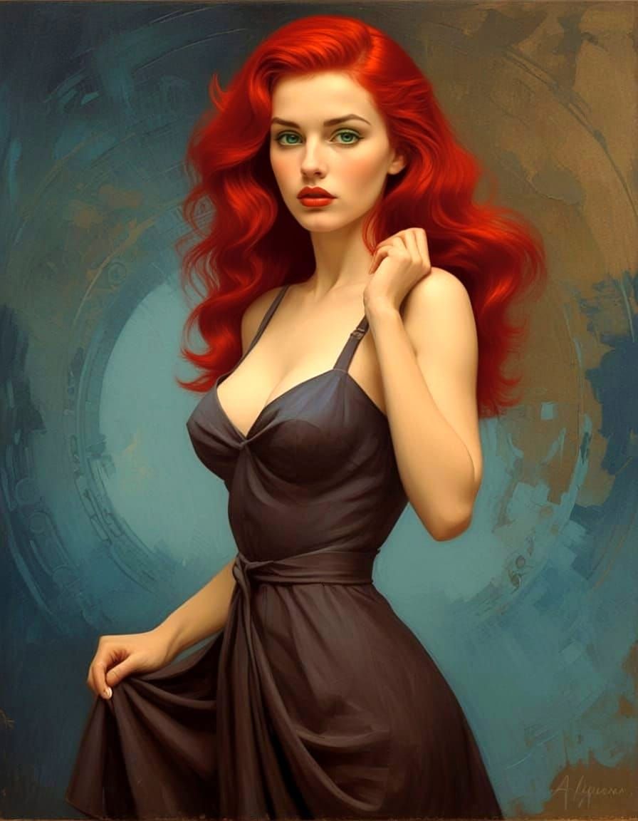 1950s Pin-Up Woman in Blue Dress, Atmospheric Style