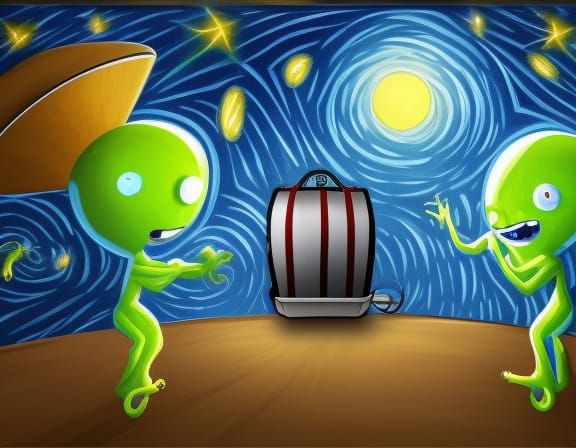 Couple Of Blue Aliens Sailing On A Popcorn Bucket Boat 2d Game Art Background Game Graphics 