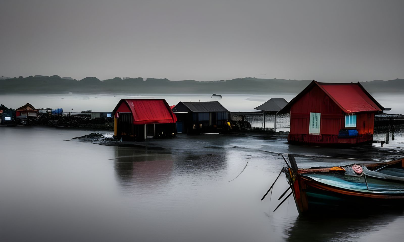 Village at a lake