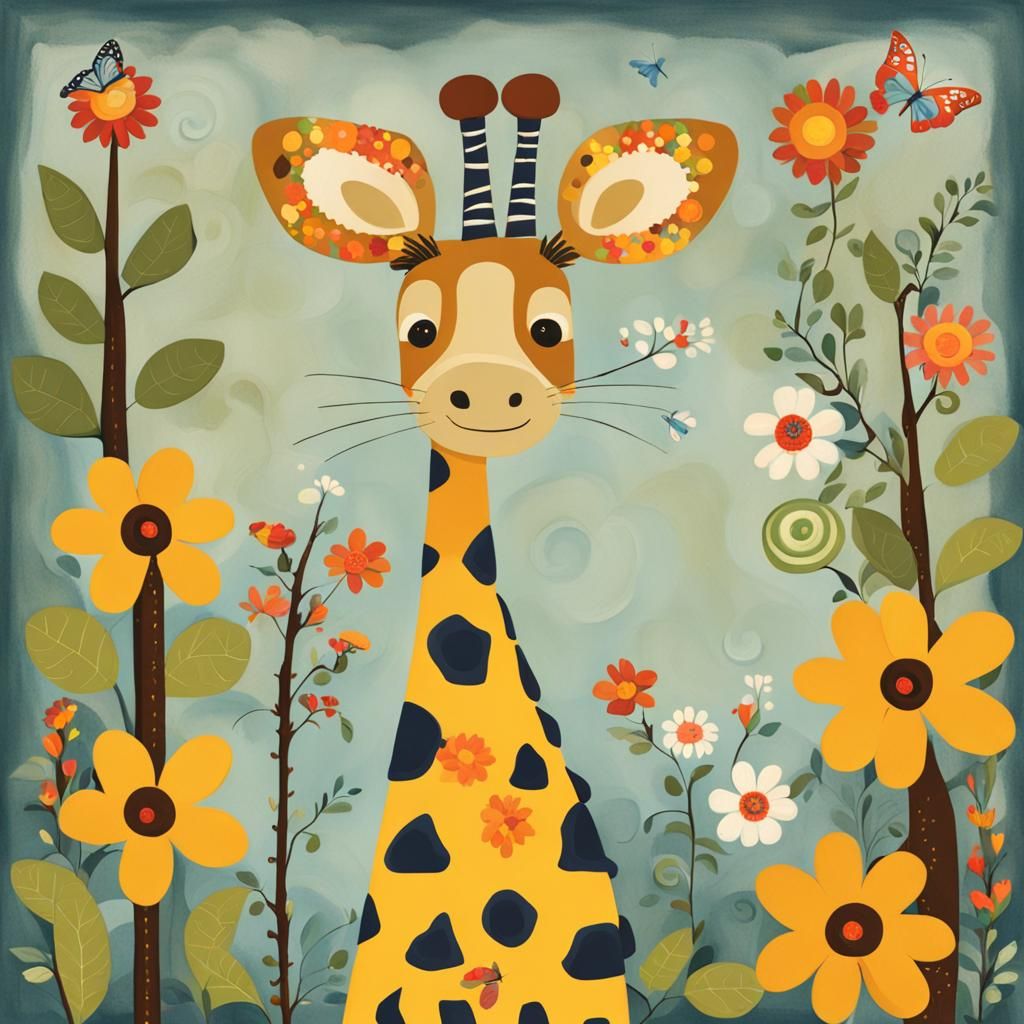 Folk Art Giraffe - AI Generated Artwork - NightCafe Creator