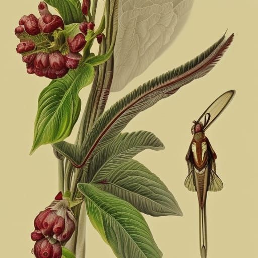 botanical illustration, Average Cricket, white background, s...
