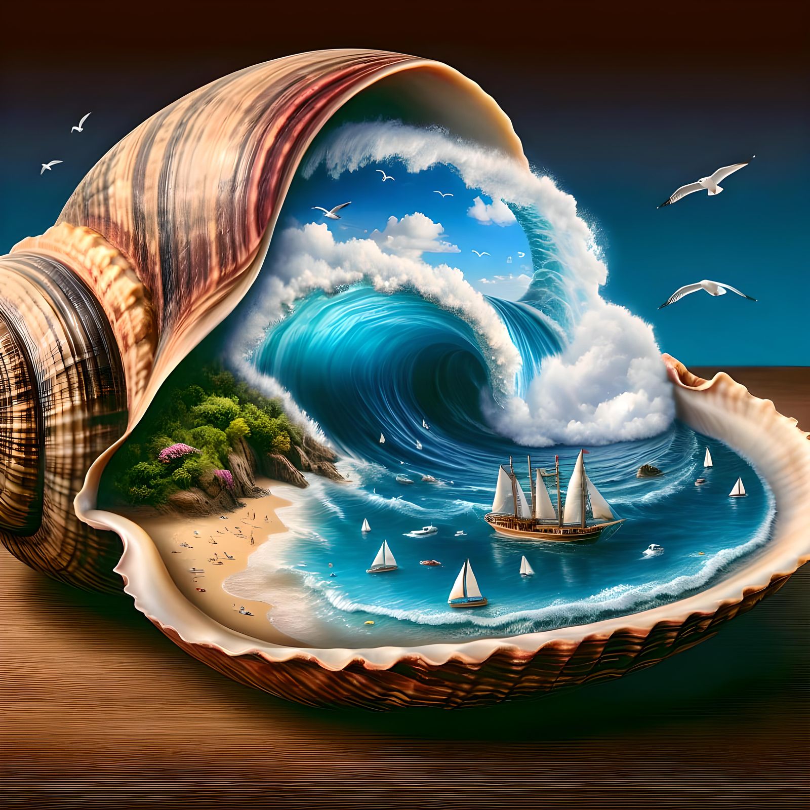 A beautiful  gigantic seashell that opened up inside and ins...