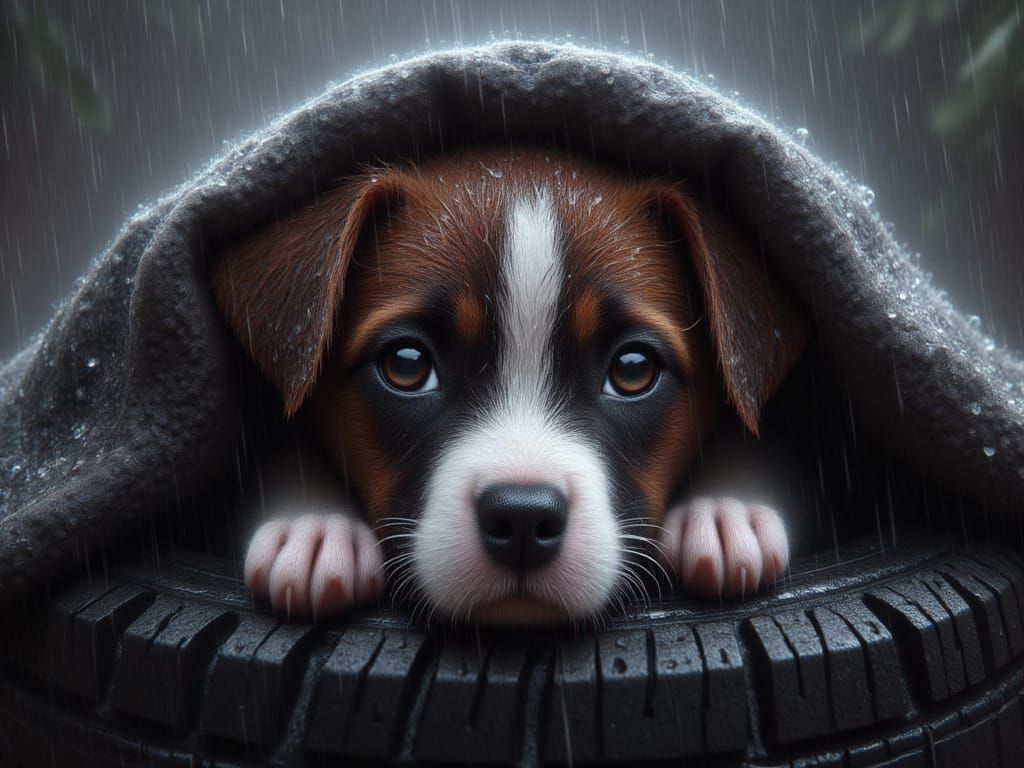 <lora:FiosAnimalsInTheRain:1.0> "I wish it would stop raining!!!"