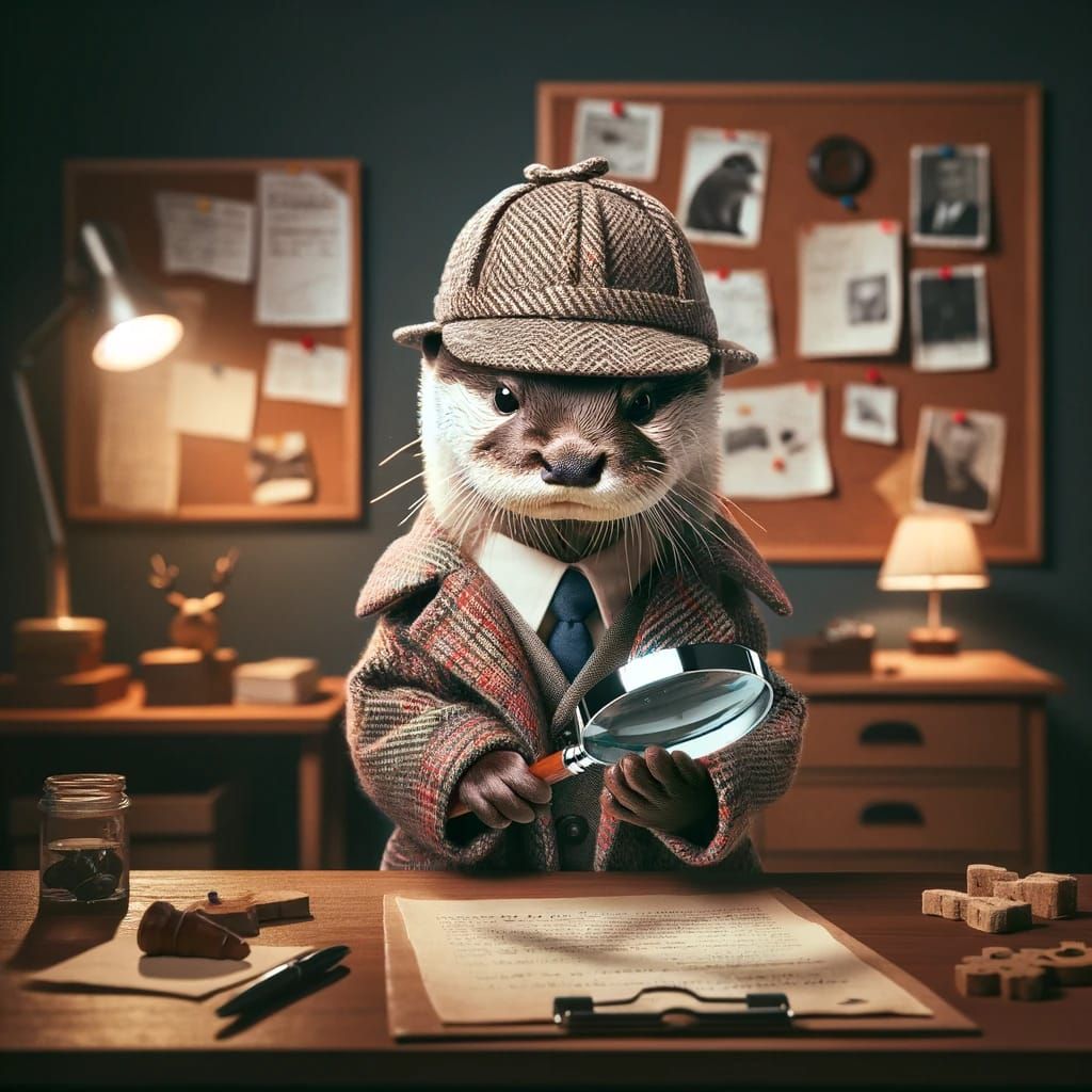 otter detective examines clues