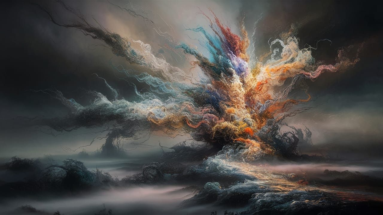 This is an abstract explosion of colors with swirling patter...