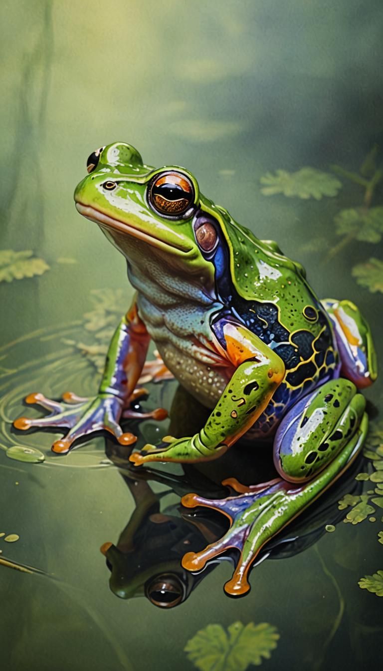 realistic portrait of a frog in translucent colors