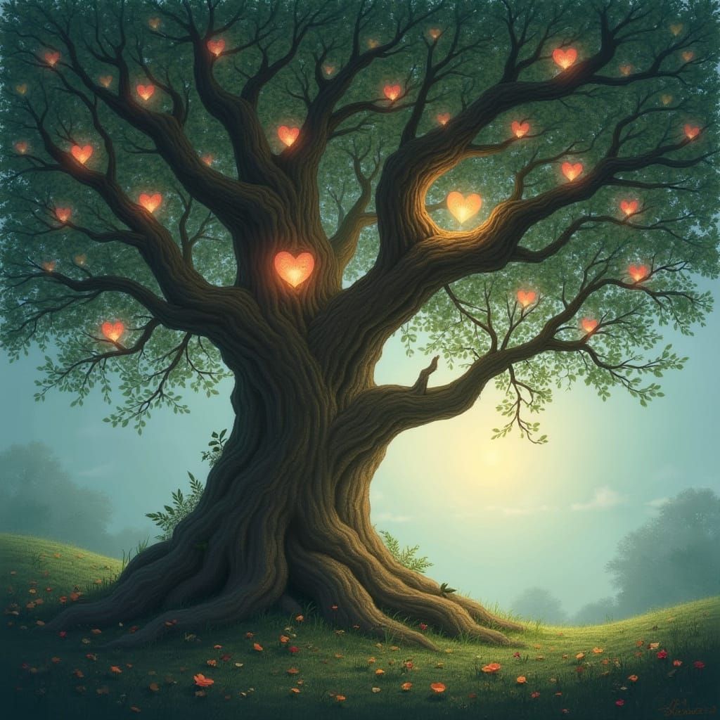 Whimsical Tree of Family Roots in Dreamlike Scene