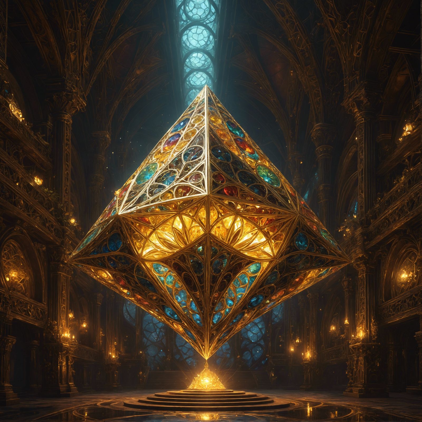 <lora:MakeItPretty:1.0> Lotus of Seven Colors, Fractal at each vertex of the regular tetrahedron, emitting ...  by @EB