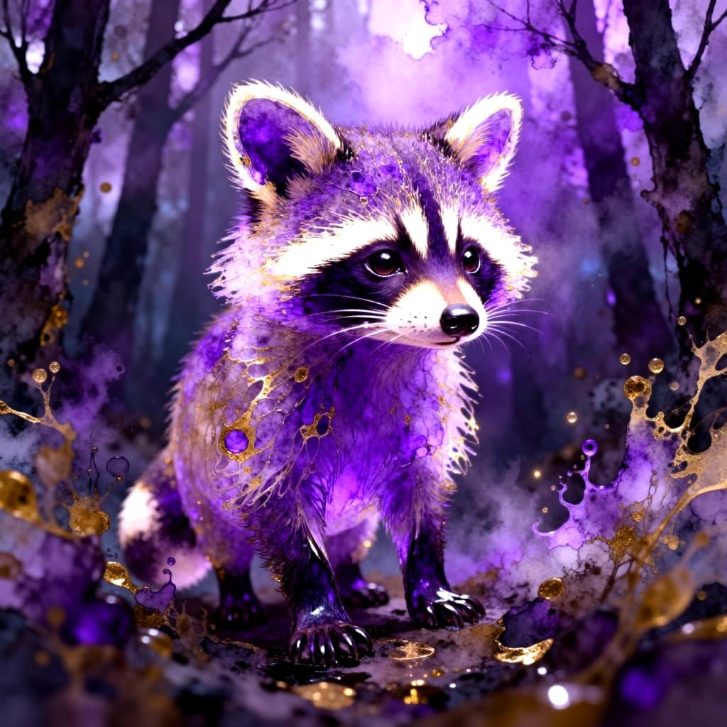 Purple racoon <lora:Glass animals:1.0>