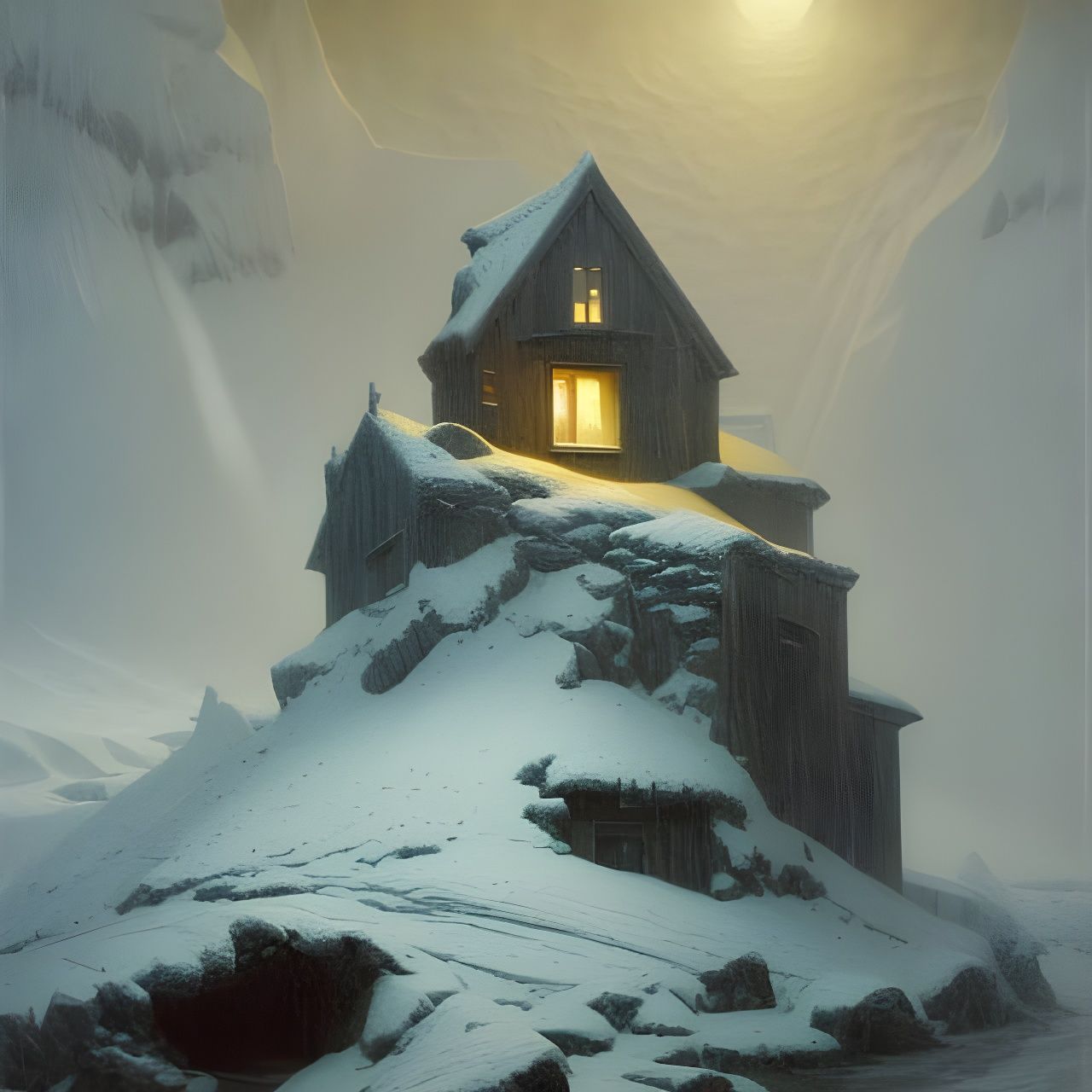 A well detailed small house in remote Icelandic Mountains during a ...