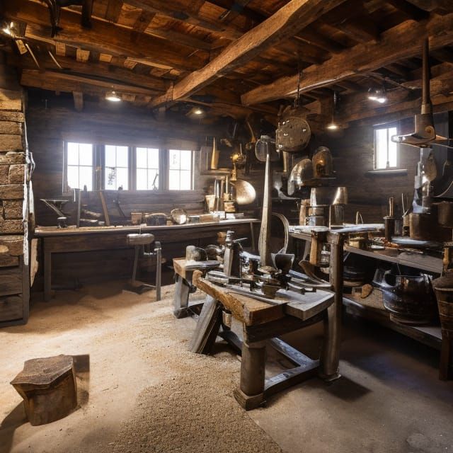 a medieval blacksmith's workshop  by @Erica