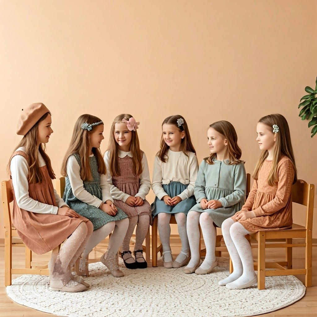 Cozy Kindergarten Classroom Scene with Happy Girls and Gentl...