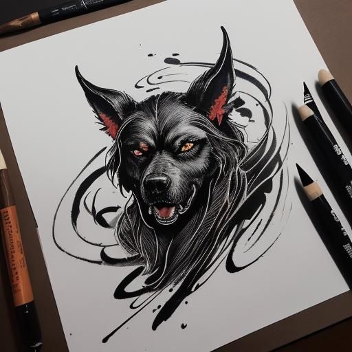 Hellhound Artistic Inked and Calligraphy Scene::4 creative, ...