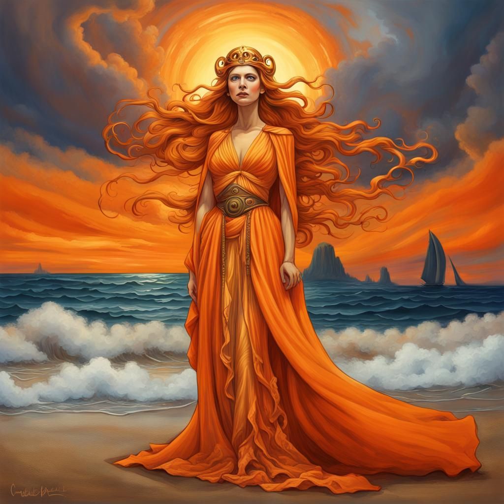 Princess Leia standing on top of a beach next to the ocean, fantasy art ...