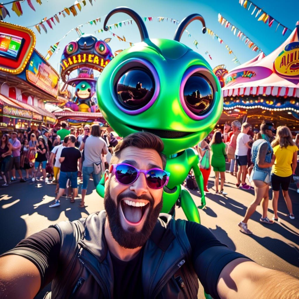  <lora:Na-Nu Na-Nu:1.0>Alien selfie at a carnival