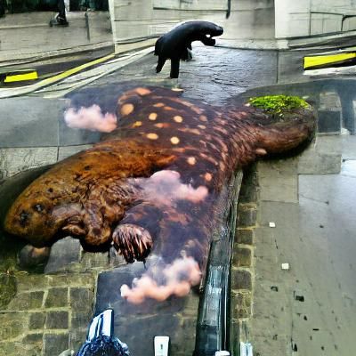 giant salamander attacking the city of London