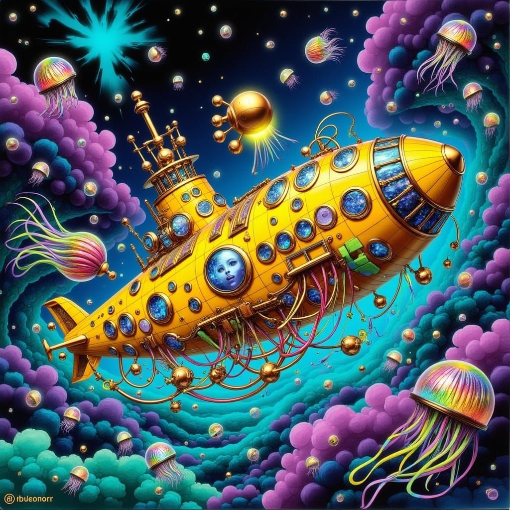 <lora:Steampunk World:1.0> Fantasy Yellow Submarine  by @CBear