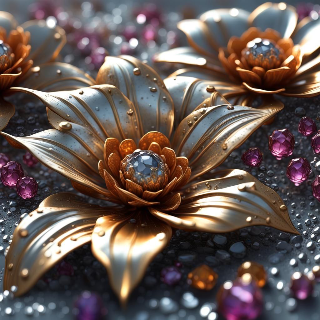 Metal Hellebours Orientalis flowers , Epic 3d render Ultrarealistic, untra detailed, intricate details, ...  by @RabD84