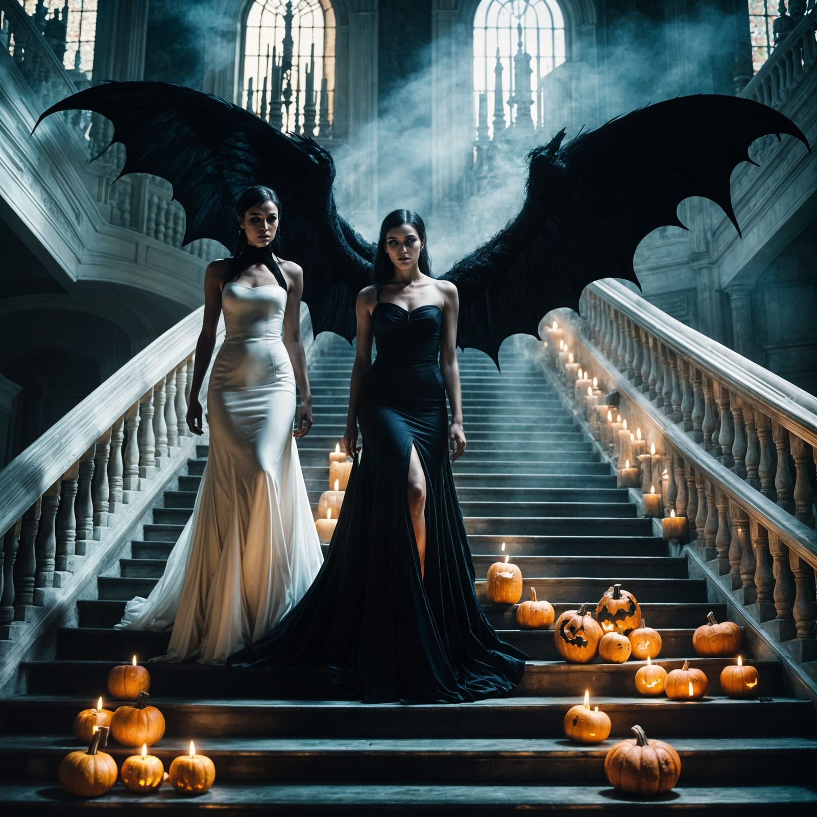 Mythological Orc Women Descending Halloween Staircase