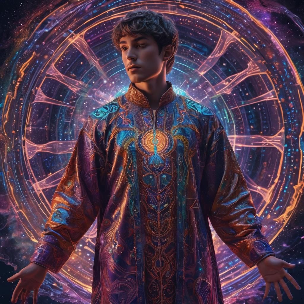 Astral Projection: Glowing Man in Cosmic Energy