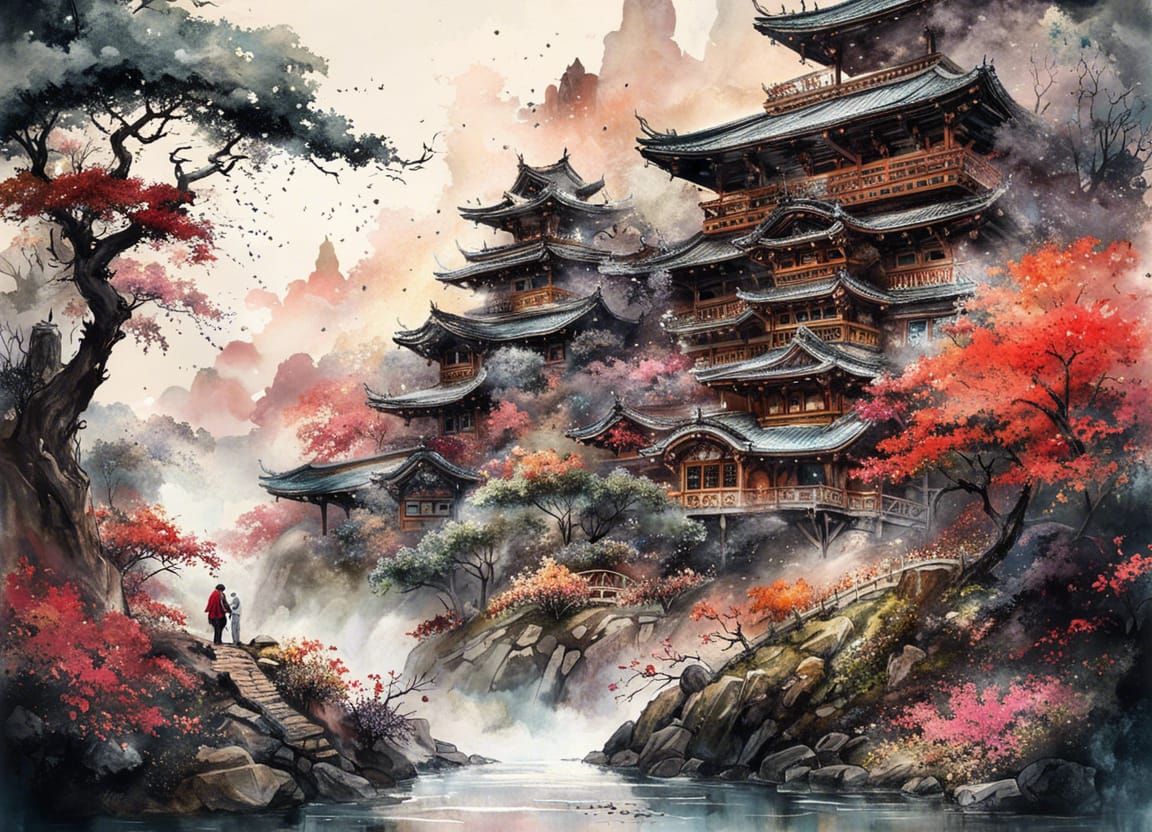 Japanese watercolor art 🌸  by @Lady Natsumi