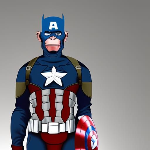A chimpanzee cosplaying as Captain America. AI Generated Artwork NightCafe Creator
