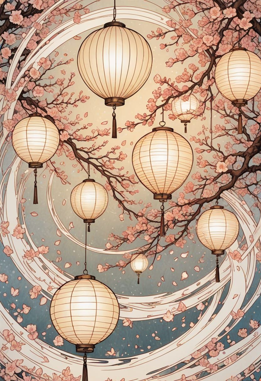 paper lanterns and cherry blossoms   by @Mike