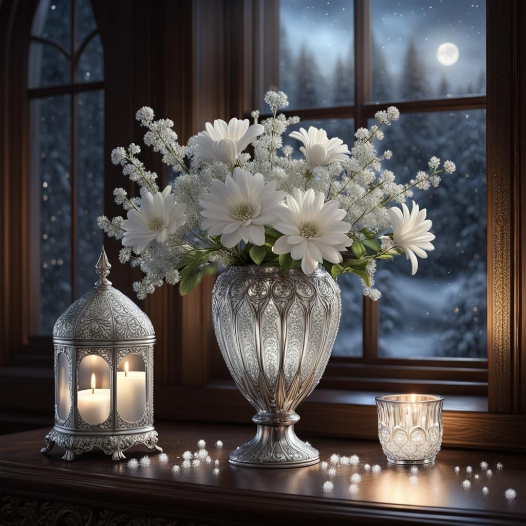 White flowers in the moonlight  by @Sandra